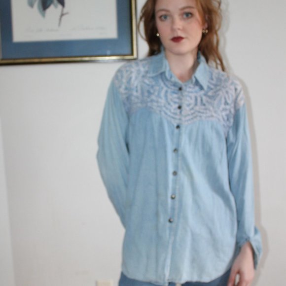 80s Vintage Galliano Western Denim Long Sleeve Medium - Picture 8 of 8